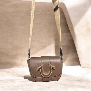 True Religion Mini Flap Crossbody Bag in Cognac with Horseshoe Logo